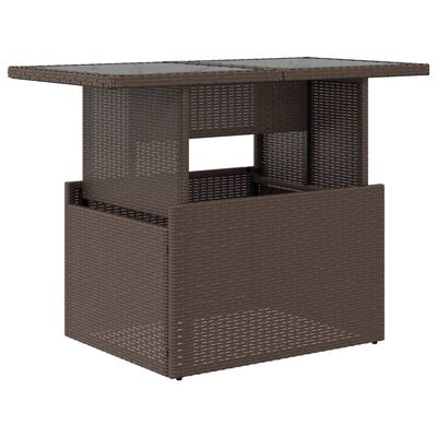 vidaXL Mesa de jardín superficie vidrio ratán PE marrón 100x55x73 cm