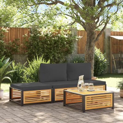 vidaXL Set sofás de jardín con cojines 4 pzas madera maciza de acacia