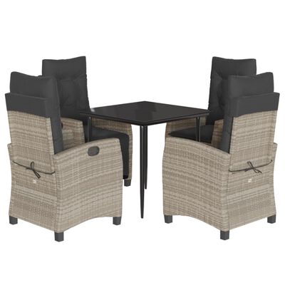 vidaXL Set comedor de jardín 5 pzas cojines ratán sintético gris claro