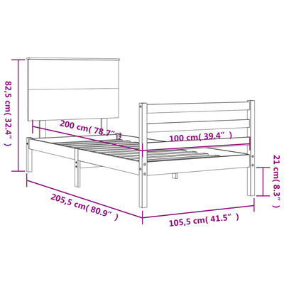 vidaXL Estructura de cama con cabecero madera maciza negro 100x200 cm