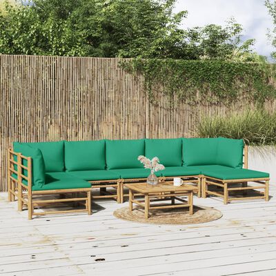 vidaXL Set de muebles de jardín 8 piezas bambú con cojines verde