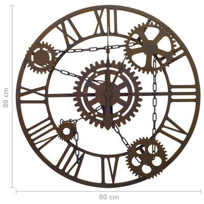 vidaXL Reloj de pared de metal marrón 80 cm