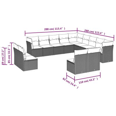 vidaXL Set sofás de jardín con cojines 13 pzas ratán sintético beige