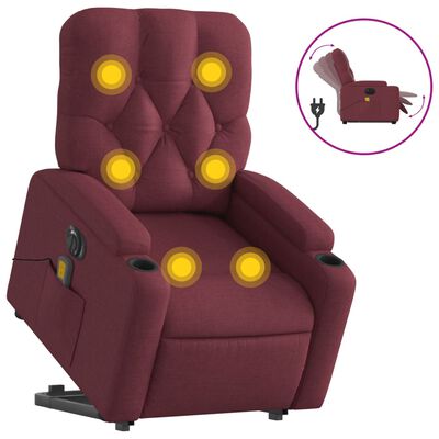 vidaXL Sillón de masaje elevable eléctrico tela rojo tinto