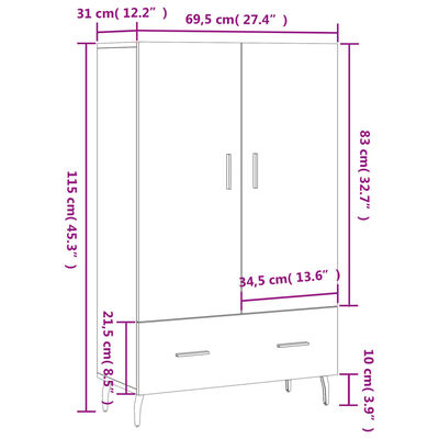 vidaXL Aparador alto madera de ingeniería blanco 69,5x31x115 cm