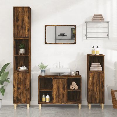 vidaXL Set de muebles baño 3 pzas madera contrachapada roble ahumado