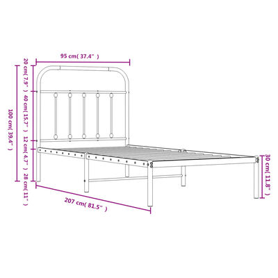 vidaXL Estructura cama sin colchón con cabecero metal negro 90x200 cm