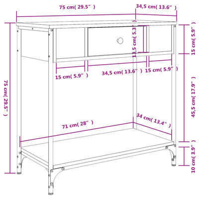 vidaXL Mesa consola madera de ingeniería gris Sonoma 75x34,5x75 cm