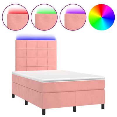 vidaXL Cama box spring colchón y LED terciopelo rosa 120x200 cm