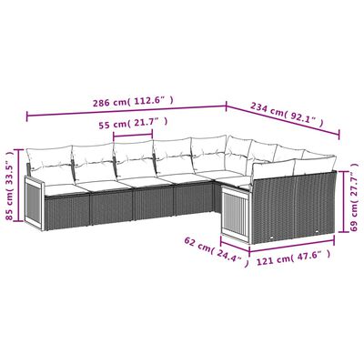 vidaXL Set de sofás de jardín 9 pzas con cojines ratán sintético beige