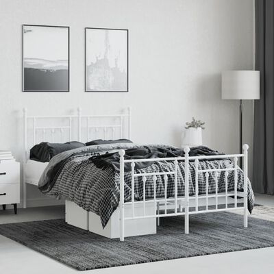 Estructura cama metal con cabecero y estribo blanco 120x190 cm