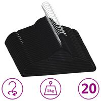 vidaXL Juego de perchas ropa 20 uds antideslizantes terciopelo negro