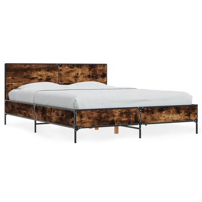 vidaXL Estructura cama madera ingeniería metal roble ahumado 135x190cm