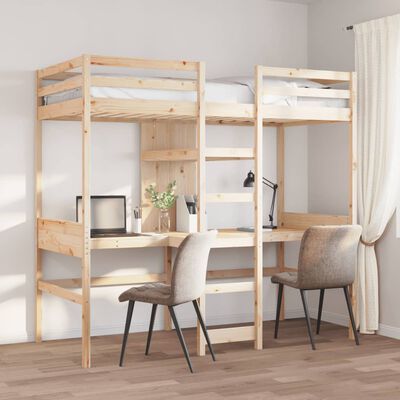 vidaXL Cama alta sin colchón madera maciza de pino 75x190 cm