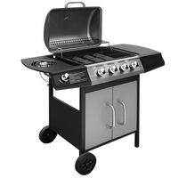 vidaXL Barbacoa grill de gas 4+1 zonas de cocinado negra y plateada