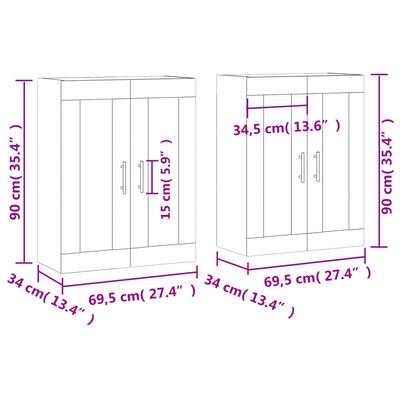 vidaXL Armarios de pared 2 uds madera de ingeniería gris hormigón