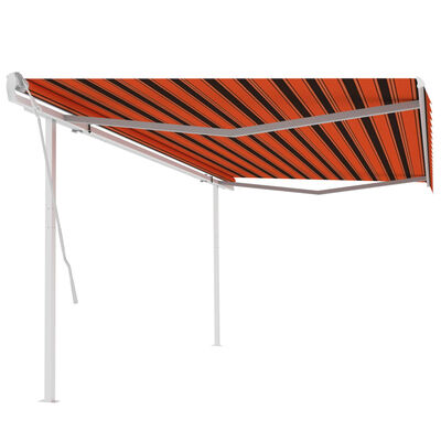 vidaXL Toldo manual retráctil con postes naranja y marrón 5x3 m