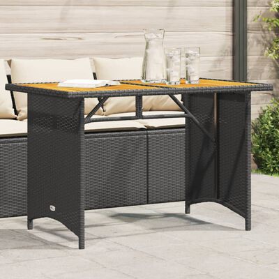 vidaXL Mesa de jardín superficie de madera ratán PE negro 110x68x70 cm