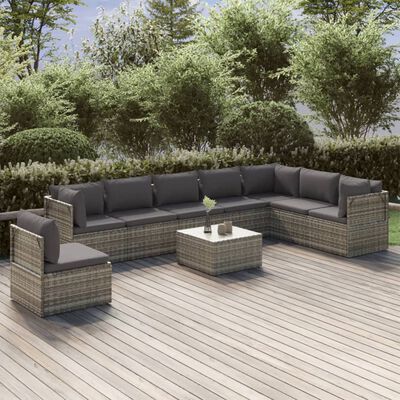 vidaXL Set de muebles de jardín 9 pzas y cojines ratán sintético gris