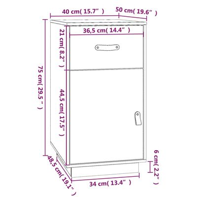 vidaXL Armario de escritorio de madera de pino marrón miel 40x50x75 cm