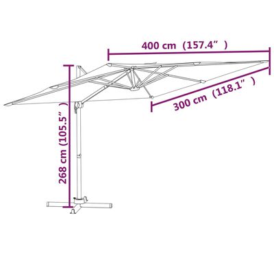 vidaXL Sombrilla voladiza con LEDs negro 400x300 cm