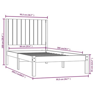 vidaXL Estructura de cama madera maciza de pino gris 90x200 cm