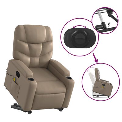 vidaXL Sillón reclinable de masaje eléctrico cuero sintético capuchino