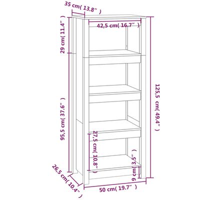 vidaXL Estantería madera maciza de pino gris 50 x 35 x 125,5 cm