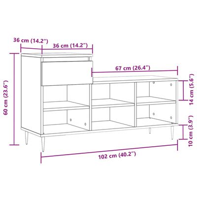 vidaXL Mueble zapatero madera contrachapada roble ahumado 102x36x60 cm