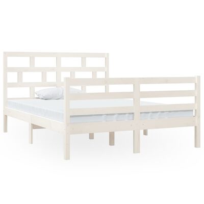 vidaXL Estructura de cama doble de madera maciza blanco 135x190 cm