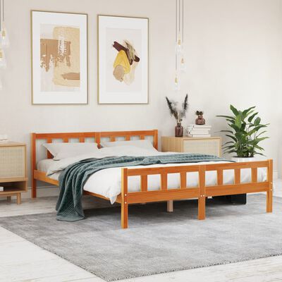 vidaXL Cama sin colchón madera maciza pino marrón cera 150x200 cm