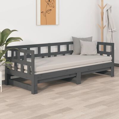 vidaXL Sofá cama extraíble madera maciza de pino gris 2x(90x200) cm