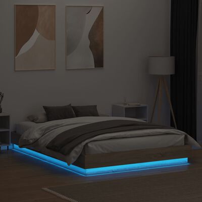 vidaXL Estructura de cama con luces LED roble Sonoma 150x200 cm