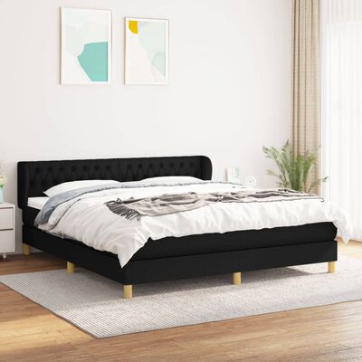 vidaXL Cama box spring con colchón tela negro 180x200 cm