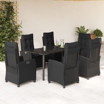 vidaXL Set de comedor de jardín 7 pzas y cojines ratán sintético negro