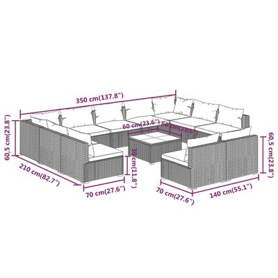 vidaXL Set de muebles de jardín 12 pzas cojines ratán sintético marrón