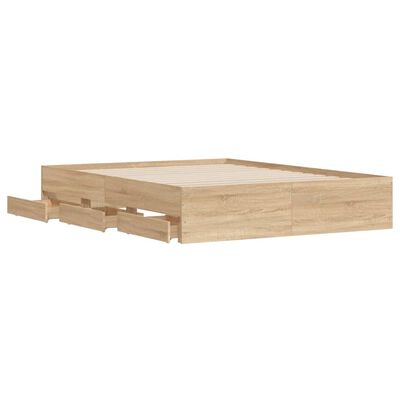 vidaXL Cama con cajones madera ingeniería roble Sonoma 150x200 cm