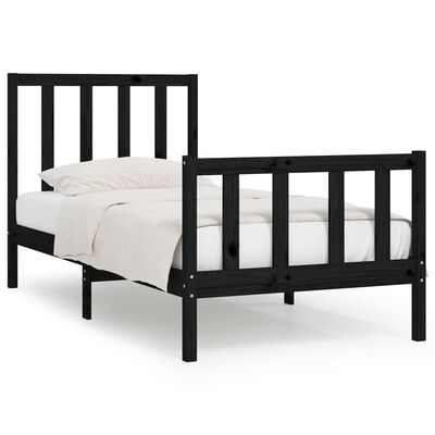 vidaXL Estructura de cama individual madera maciza negra 90x190 cm