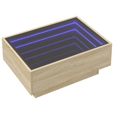 vidaXL Mesa de centro y LED madera ingeniería roble Sonoma 70x50x30 cm