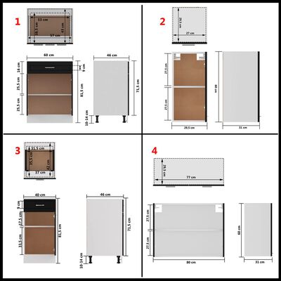 vidaXL Juego de muebles de cocina 8 piezas madera de ingeniería negro