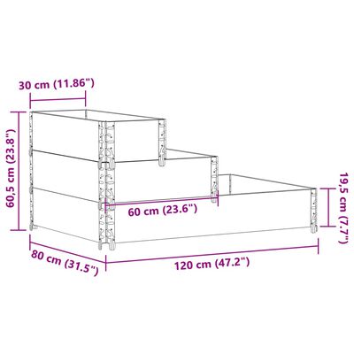 vidaXL Arriate elevado de 3 niveles madera maciza de pino 120x80 cm