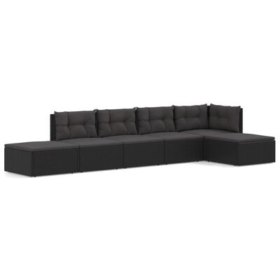 vidaXL Set muebles de jardín 6 piezas y cojines ratán sintético negro