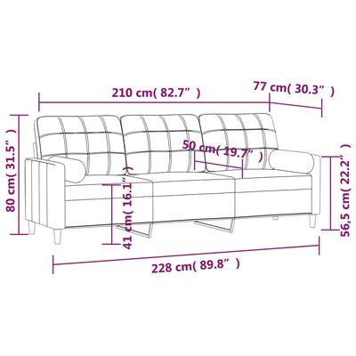 vidaXL Sofá 3 plazas con almohadas y cojines tela gris oscuro 210 cm