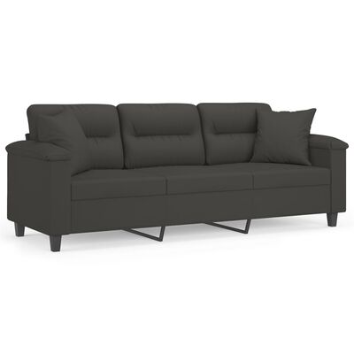 vidaXL Sofá 3 plazas almohadas y cojines microfibra gris oscuro 180 cm