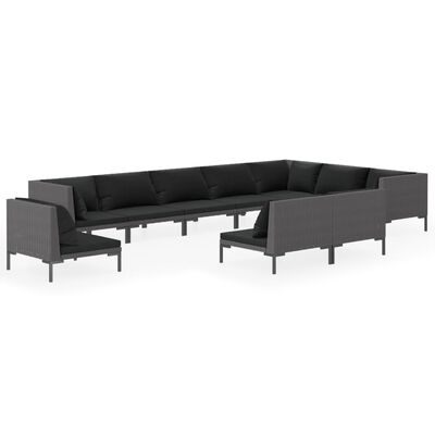 vidaXL Muebles de jardín 10 pzas y cojines ratán sintético gris oscuro