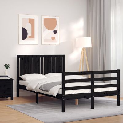 vidaXL Estructura de cama con cabecero madera maciza negro 120x200 cm