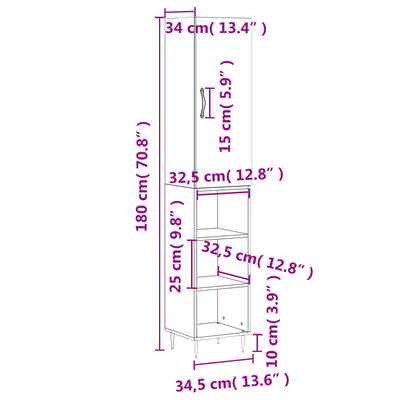 vidaXL Aparador de madera contrachapada roble ahumado 34,5x34x180 cm