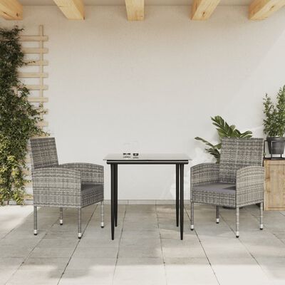 vidaXL Juego de comedor jardín 3 pzas ratán sintético acero gris negro