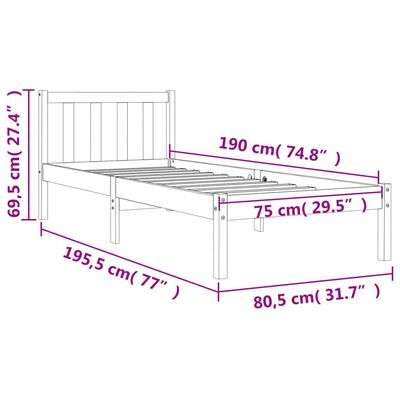 vidaXL Estructura de cama sin colchón madera maciza marrón 75x190 cm