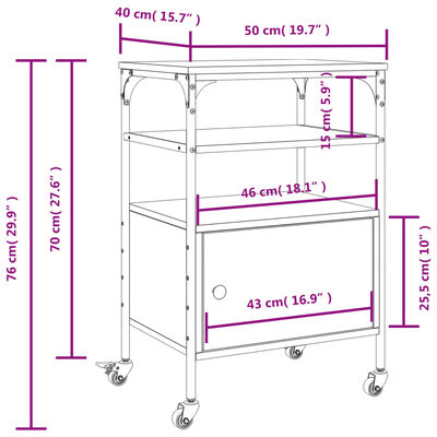 vidaXL Soporte de impresora 3 niveles marrón roble 50x40x76 cm